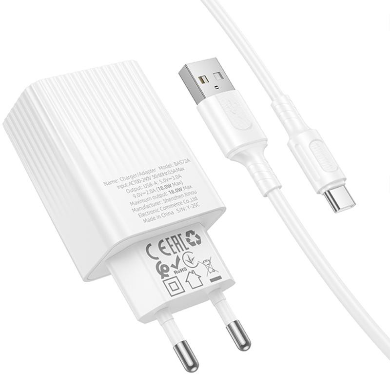 СЗУ Borofone BAS72A Source QC3.0 (1USB-A) + кабель USB to Type-C Херсон - зображення 3