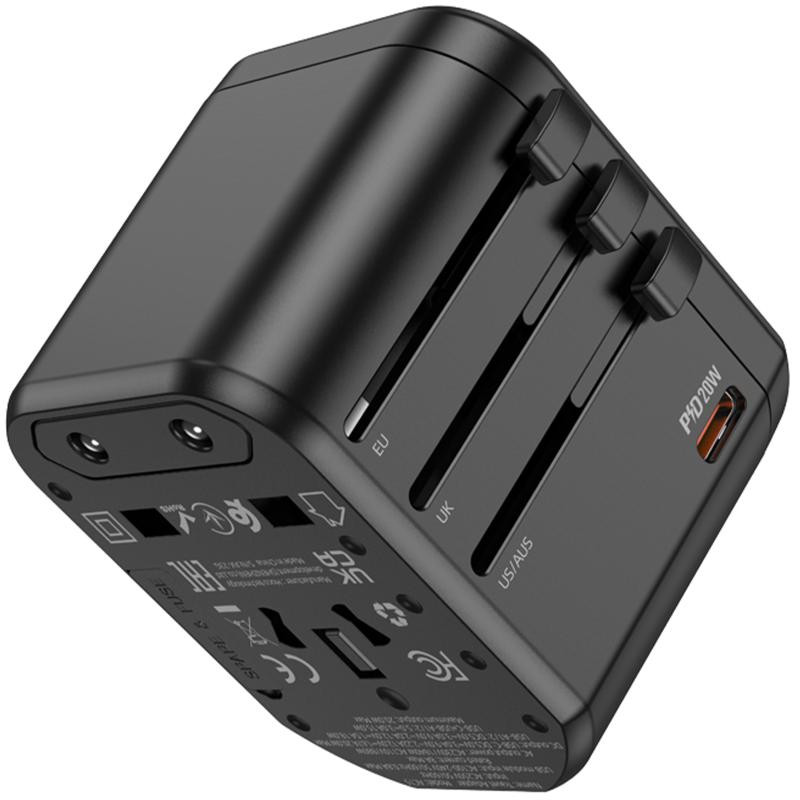 Сетевой универсальный переходник Hoco AC15 Walker PD20W+QC3.0 (2USB-A/1C) (EU) Херсон - изображение 3