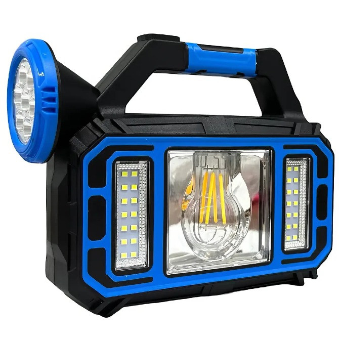 Ручной аккумуляторный светодиодный фонарь с солнечной батареей и функцией PowerBank Синий Одеса - зображення 1