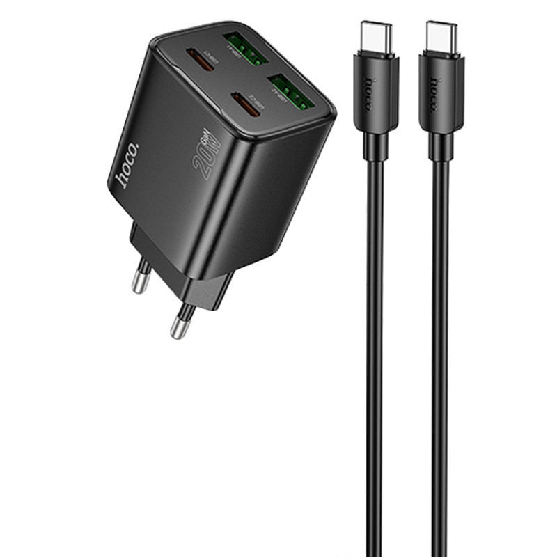 СЗУ Hoco N55 Fundador PD20W+QC3.0 (2USB-A/2C) + кабель Type-C to Type-C Херсон - зображення 1