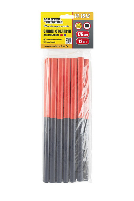 Карандаши столярные двухцветные MASTERTOOL 176 мм, HB, набор 12 шт 14-1813 Харків - зображення 4