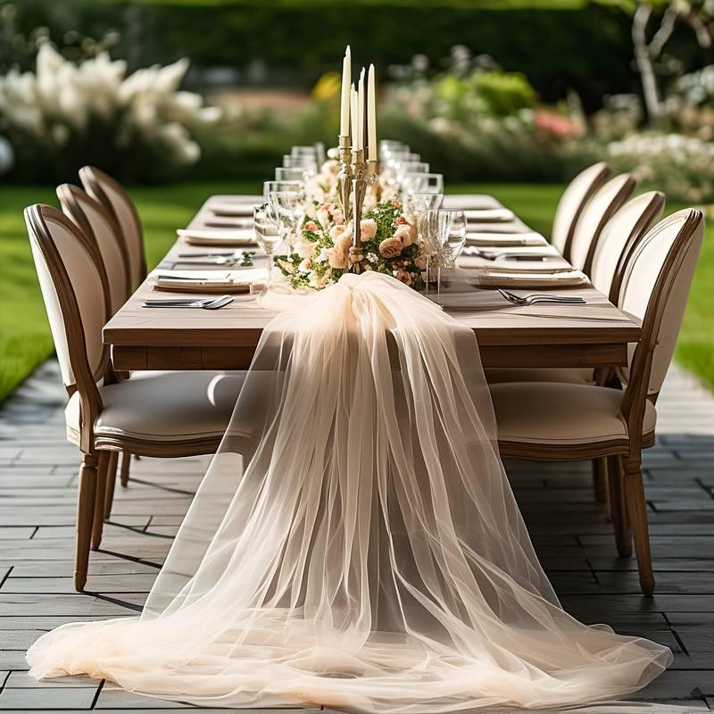 Дорожка длинная из фатина праздничная Leeseph 75*800 см бежевая Одесса - изображение 9