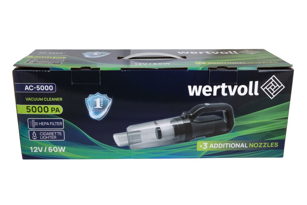 Пылесос автомобильный WERTVOLL 5000 PA 12 V 5 A 60 Вт сухая и влажная уборка сумка AC-5000 Харьков - изображение 9