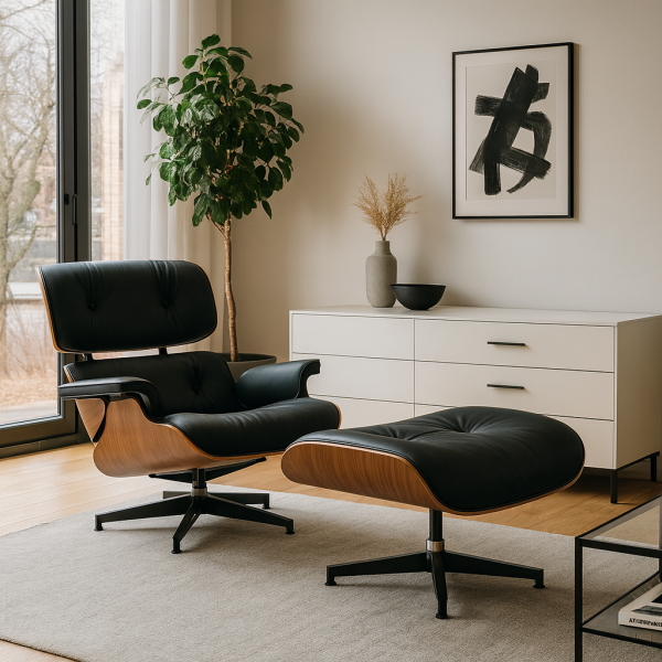 Дизайнерське крісло Релакс з отоманкою, натуральна шкіра, дерево чорне, коричневе, біле Дніпро - зображення 7