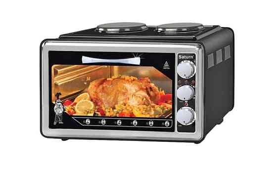 Велика електрична піч духовка 36 л з плитою Saturn STEC1072 чорна Вишгород