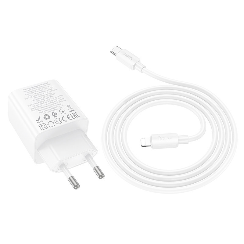 СЗУ Hoco N55 Fundador PD20W+QC3.0 (2USB-A/2C) + кабель Type-C to Lightning Херсон - зображення 3