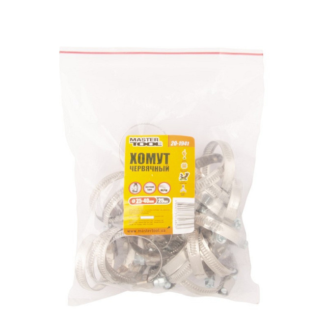 Хомут червячный MASTERTOOL German type W2 DIN 3017 9.0 мм Ø 25-40 мм 25 шт 20-1941 Харьков - изображение 2