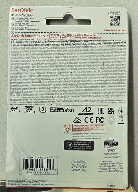 Карта памяти SanDisk Extreme 64GB microSD class 10 UHS-I Одесса - изображение 2