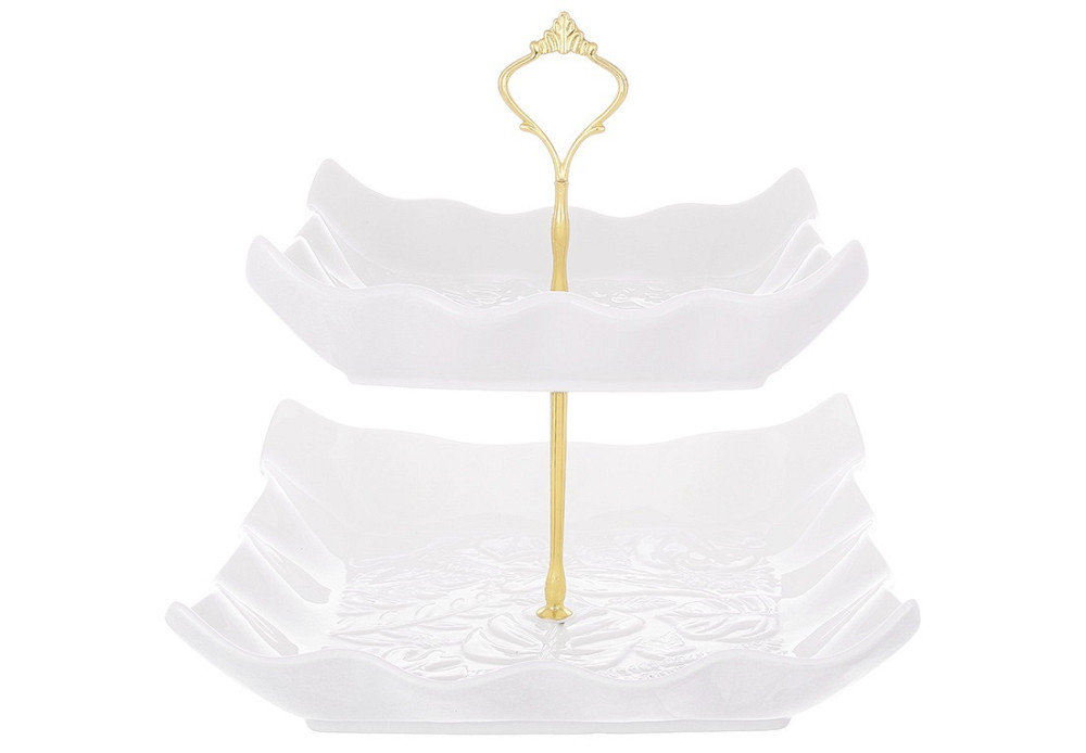 Фруктівниця 2-х ярусна Bona Di Монстера 988-443 25 см біла Київ - зображення 1