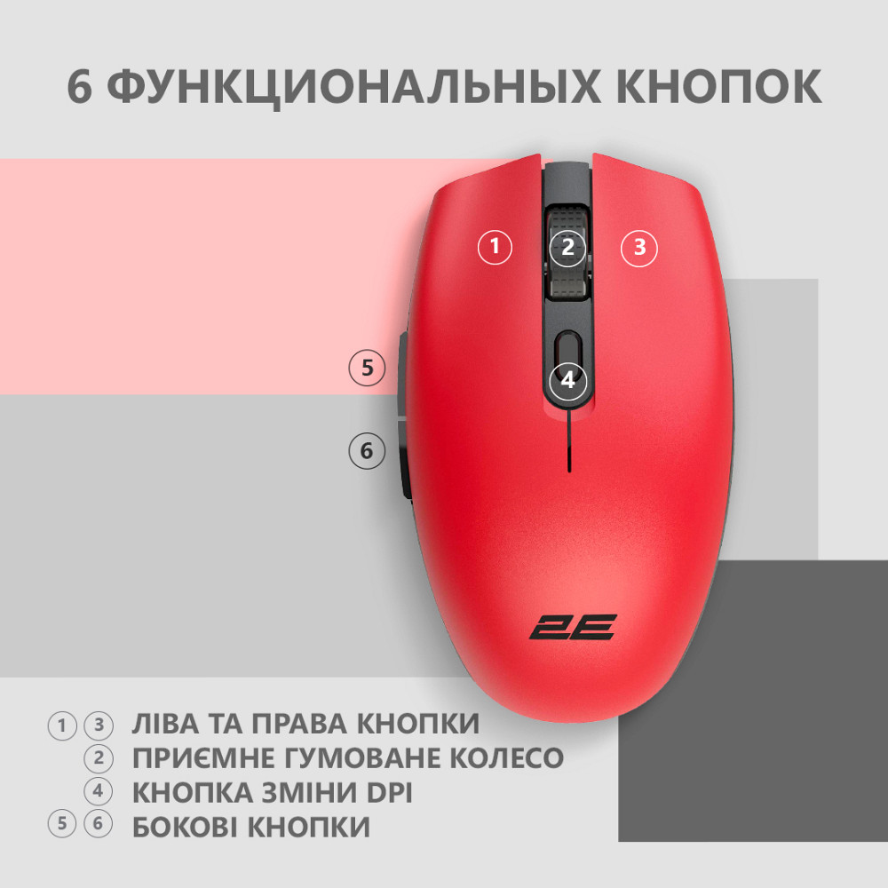 Мышь компьютерная безпроводная 2Е Rechargeable WL 2E-MF2030WR красная Київ - зображення 7