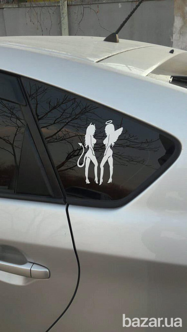 Наклейки на авто Чертенок и Ангелочек Белая светоотражающая Бориспіль - зображення 5