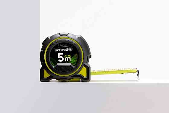 Рулетка WERTVOLL 5 м х 27 мм фиксатор полотна кнопка STOP покрытие TPR нейлоновое покрытие противоск Харків