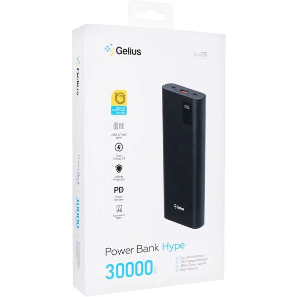 Power Bank Gelius Hype GP-PB306 30000mAh 100W + cable Type-C 1m Black Харків - зображення 5