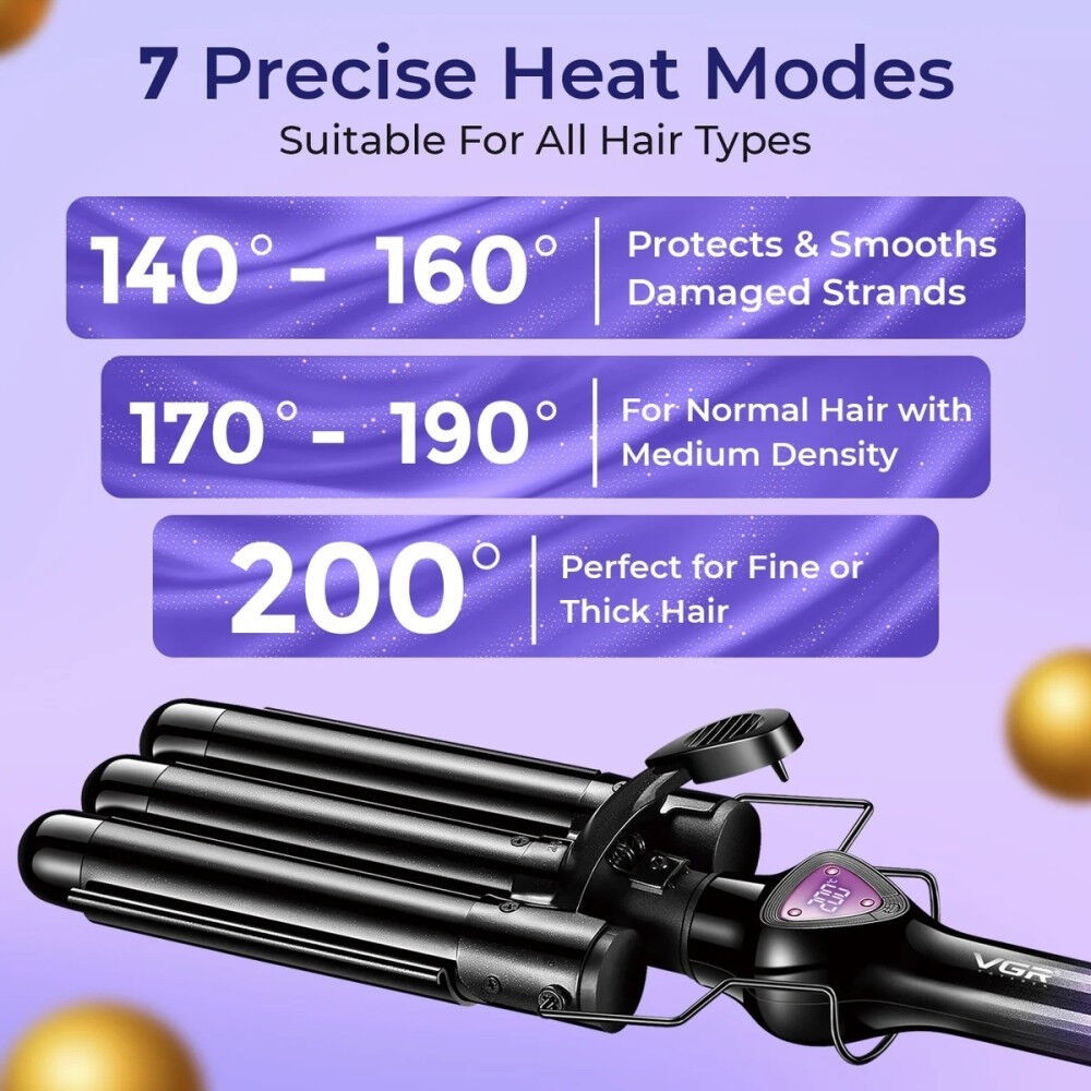 Плойка для волос тройная VGR V-590 PURPLE 130 Вт фиолетовая Киев - изображение 6