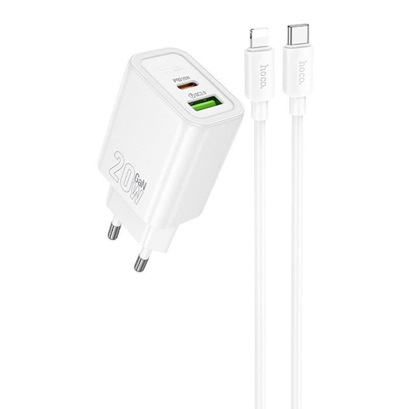 СЗУ Hoco N61 Gentle PD20W+QC3.0 (1USB-A/1C) + кабель Type-C to Lightning Херсон - изображение 1
