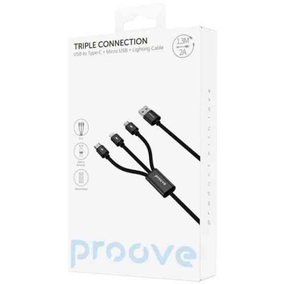 Кабель Proove Triple Connection 3 in 1 Type-C + Micro USB + Lightning 1.3m Black (CCTC15001501) Харків