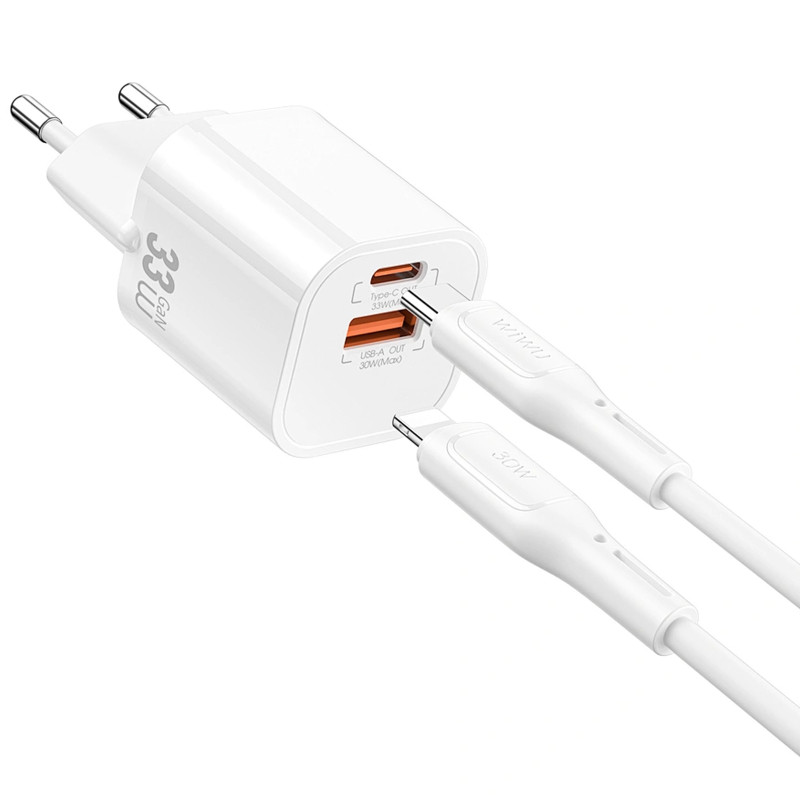 СЗУ WIWU G018 Cube PD33W+QC3.0 GaN (1USB-A/1C) + кабель Type-C to Lightning Херсон - изображение 2