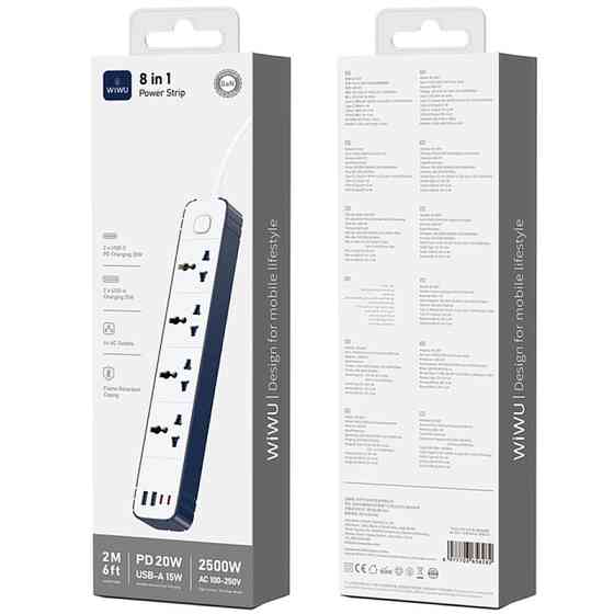 Удлинитель WIWU S007 Power Strip PD20W (2USB-A/2C/4xSocket) (2m) Херсон