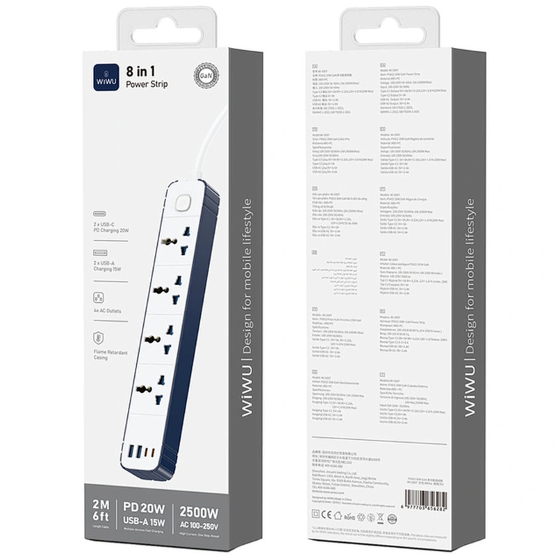 Удлинитель WIWU S007 Power Strip PD20W (2USB-A/2C/4xSocket) (2m) Херсон - изображение 4