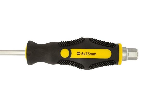 Отвёртка ударная шлицевая магнитная MASTERTOOL EXTERNAL HEX SL5х75 мм ручка с TPR покрытием 49-6575 Харків - зображення 5