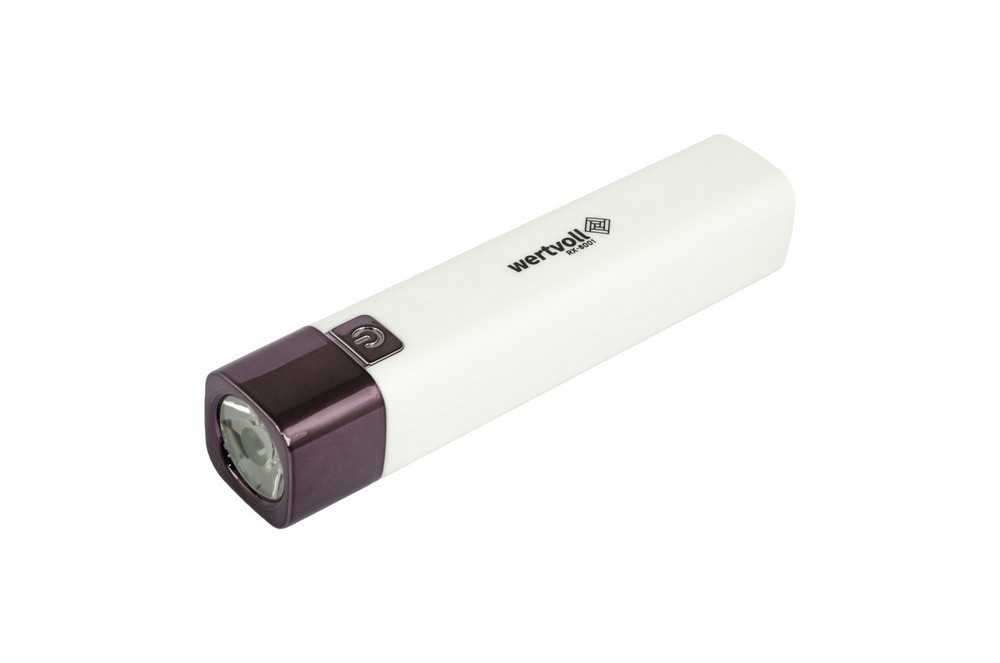 Фонарь WERTVOLL 3 режима LED Li-ion 1200 mAh/t 7000 K/80 lum powerbank ABS 122х25 мм WHITE RX-8001 Харків - зображення 1