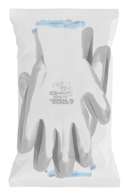 Перчатки трикотажные бесшовные MASTERTOOL нитриловое покрытие ладони 10" 12 пар бело-серые 83-0400do Харьков - изображение 2