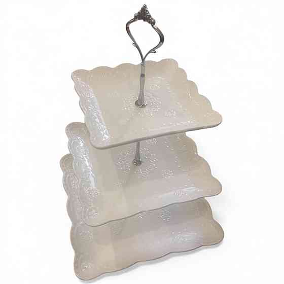 Конфетница фруктовница трёхъярусная Кружево Stenson белая MC3664 Одеса