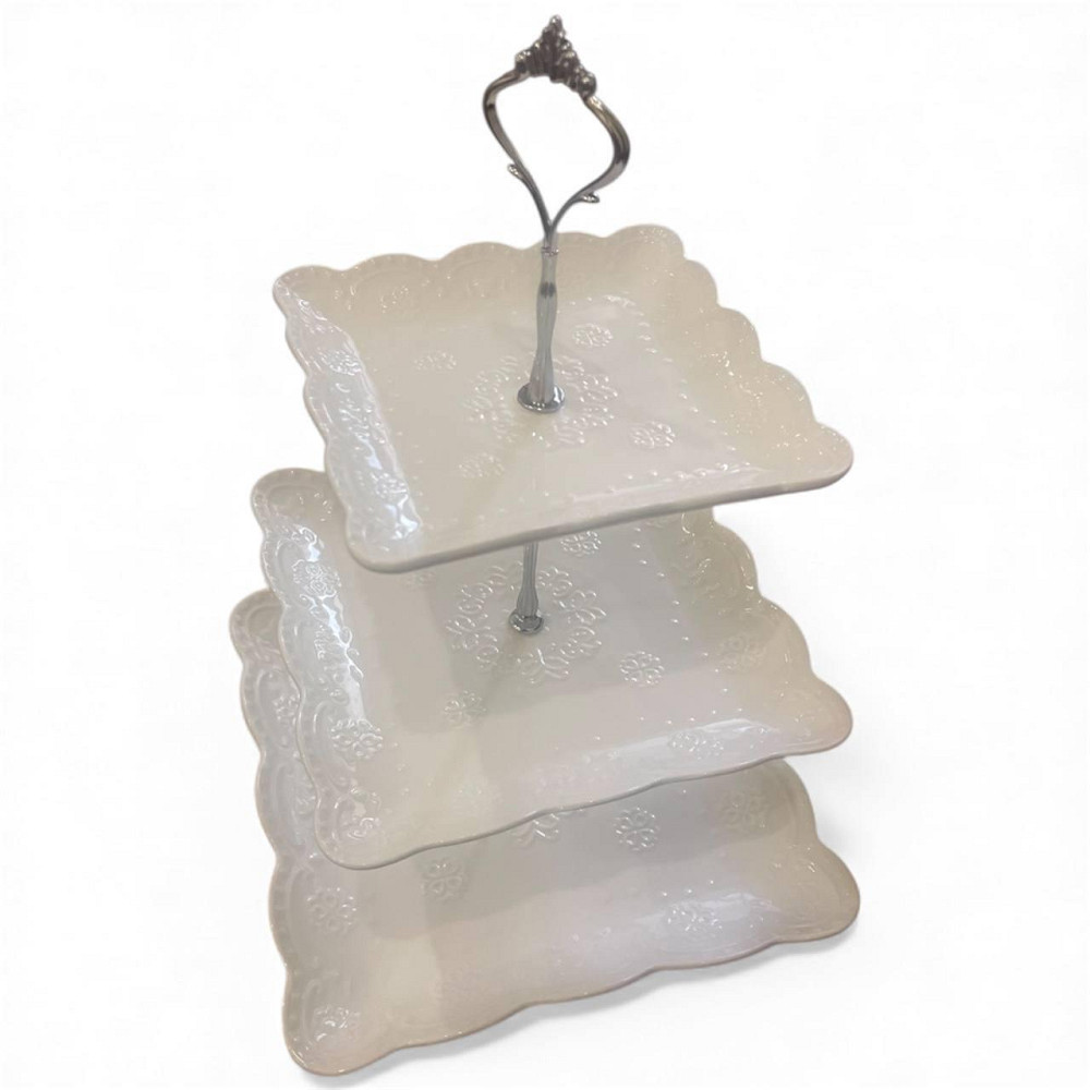 Конфетница фруктовница трёхъярусная Кружево Stenson белая MC3664 Одеса - зображення 6