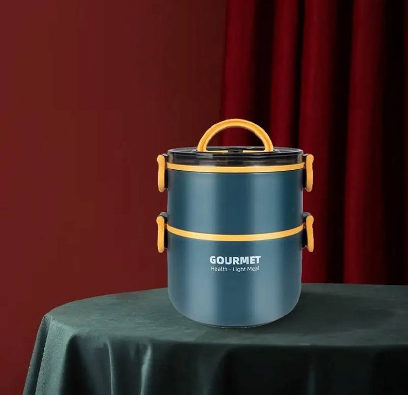 Ланч бокс двоярусний харчовий 11632 1400 мл темно-синій Київ - зображення 1