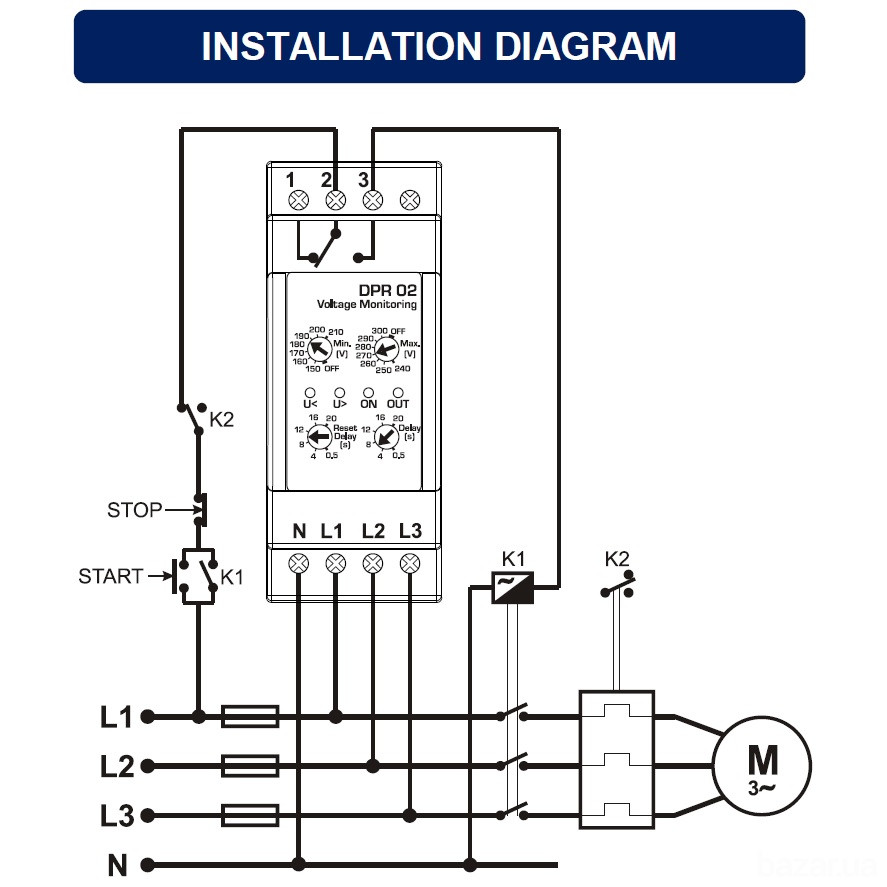 DATAKOM DPR-02 Контролер захисту по напрузі, 150-300В (Фаза-Нейтраль) Київ - зображення 2