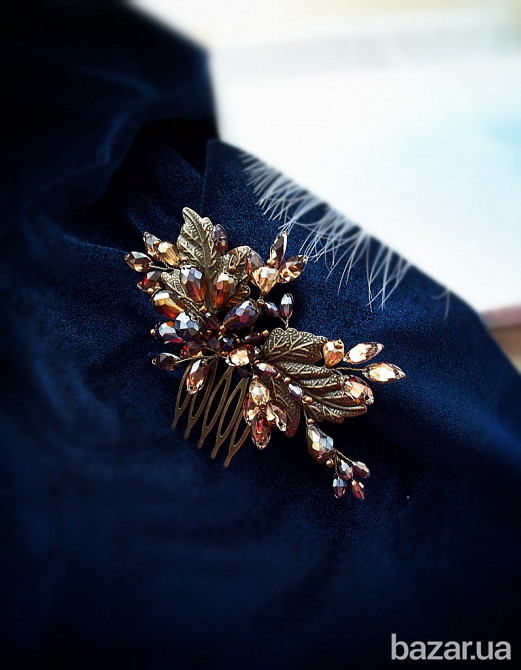 Мавка осіння гребінь прикраса для волосся коричневий золотий оригінальна святкова на подарунок Луцк - изображение 4