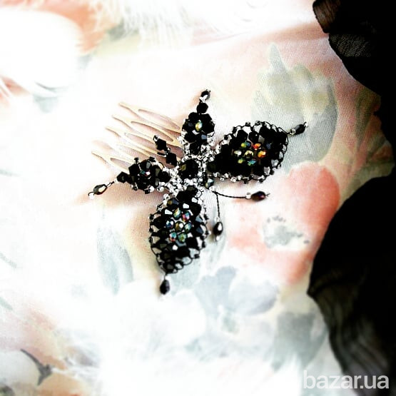Бабочка заколка гребень брошь черный фиолетовый хрусталь Луцьк - зображення 4