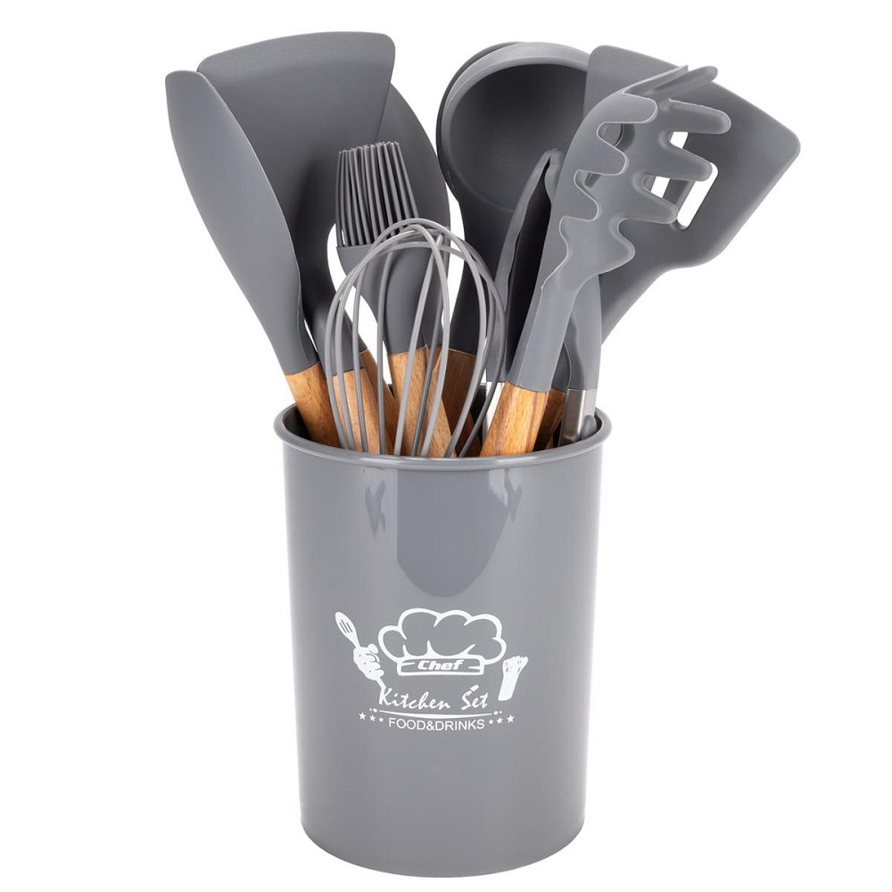 Набор силиконовых кухонных принадлежностей Kamille 12 предметов серый Одеса - зображення 1