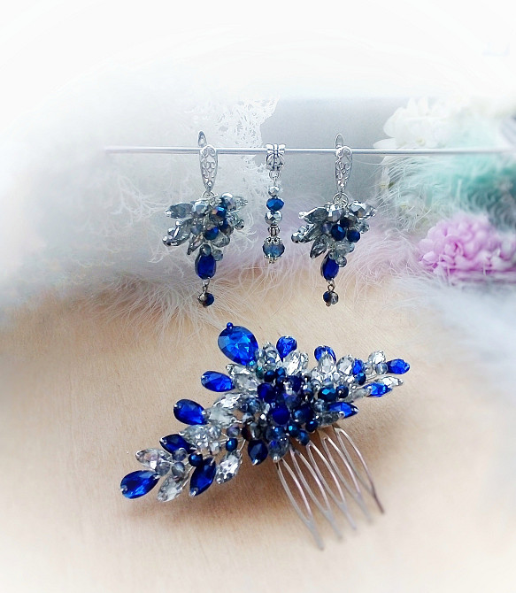 Ярослава сапфірова набір вишуканих прикрас синій електрик прозорий ********** святкові прикраси Луцьк - зображення 2