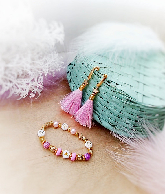 Літні мрії набір прикраси рожевий білий золотистий бузковий намисто чокер сережки Луцьк - зображення 2