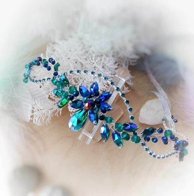 Мальва зелений смарагдовий синій Ав діадема обруч вінок обідок двостороння прикраса на чоло косплей Луцк - изображение 4