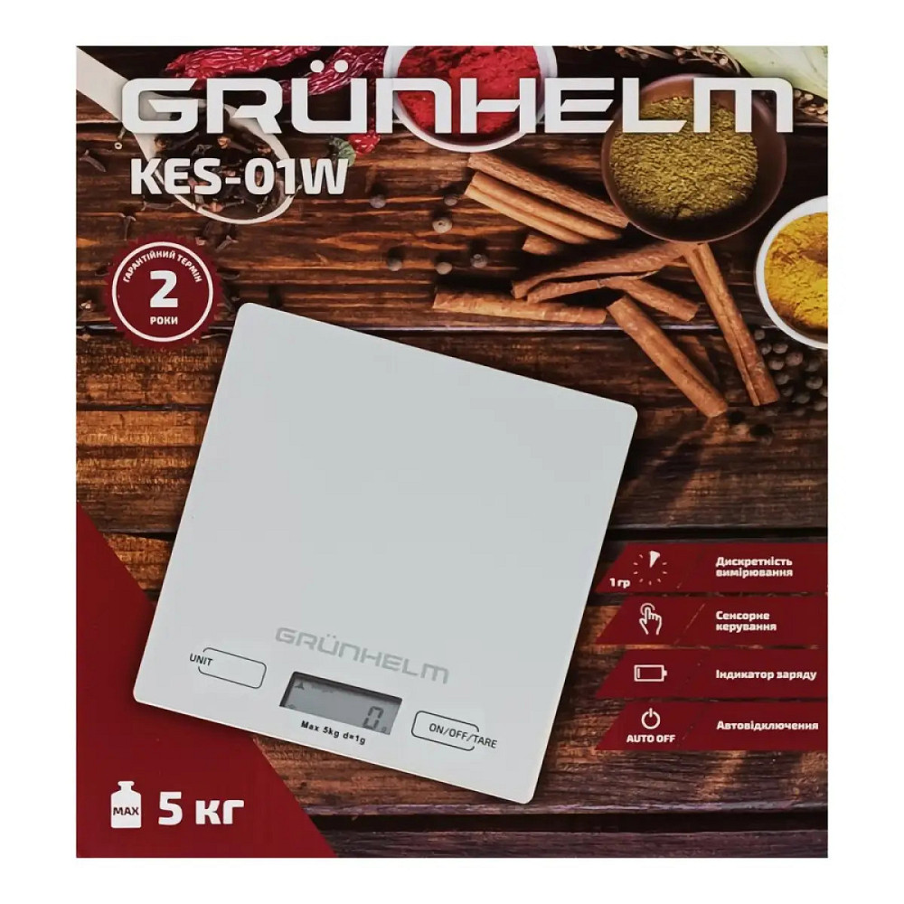 Весы кухонные Grunhelm KES-01W 5 кг белые Киев - изображение 3