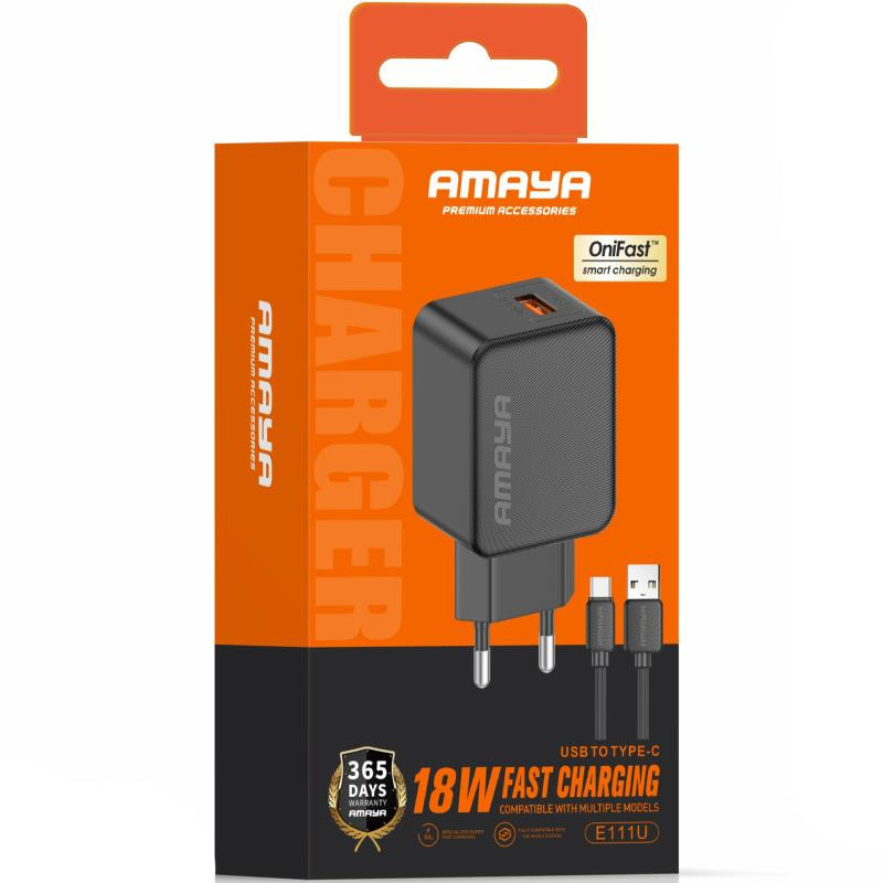 СЗУ Amaya E111U QC3.0 18W (1USB-A) + кабель USB to Type-C Херсон - зображення 2