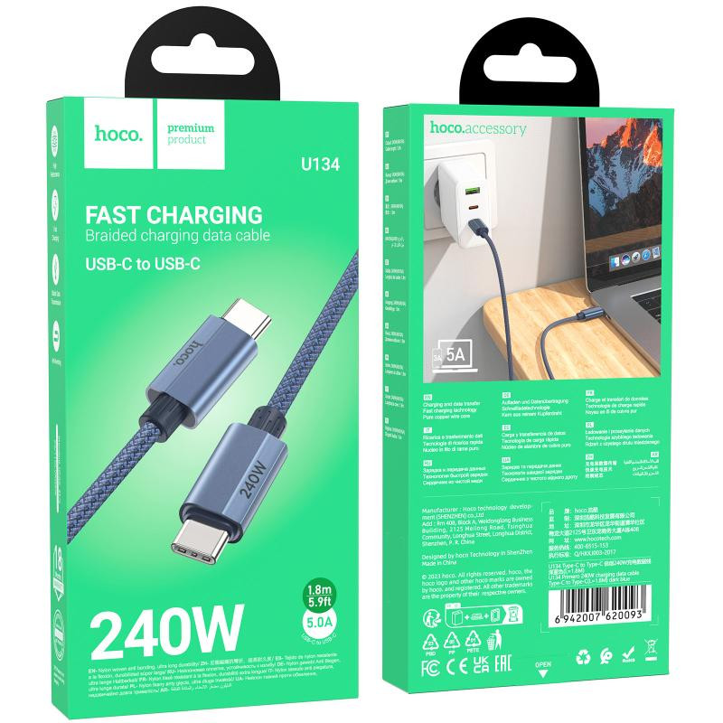 Дата кабель Hoco U134 Primero Type-C to Type-C 240W (1.8m) Херсон - изображение 4