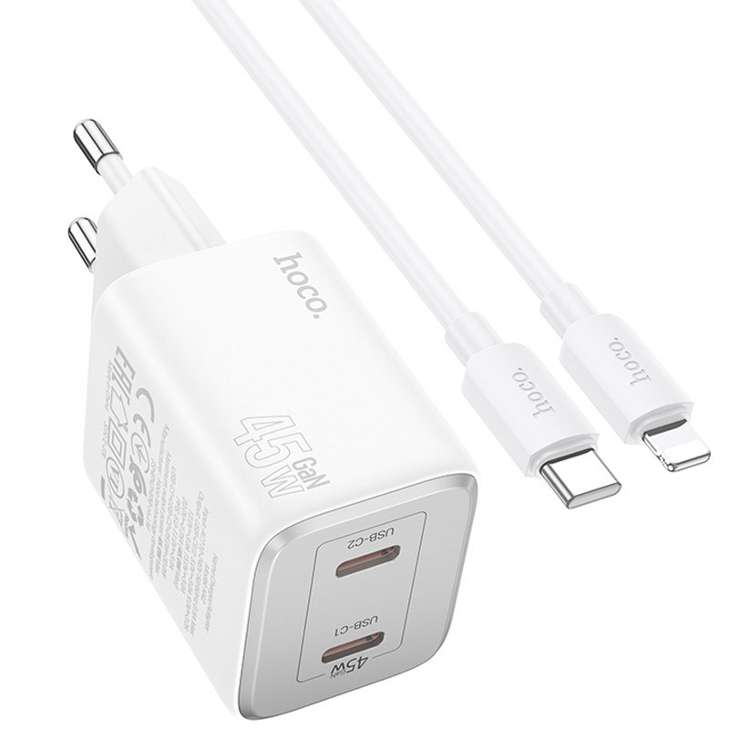 СЗУ Hoco N42 Elogiado PD45W (2USB-C) + кабель Type-C to Lightning Херсон - зображення 2