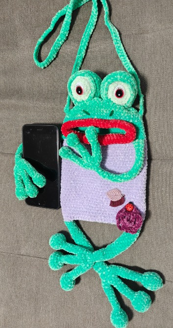 Сумочка для телефону жабка жаба весела дитяча іграшка м'яка в'язана подарунок ручна робота Нововолинськ - зображення 1