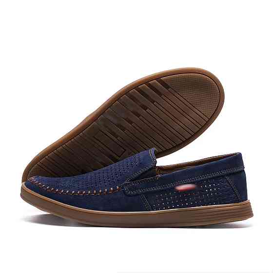 Мужские летние кожаные мокасины  LS перфорация Dark blue Киев