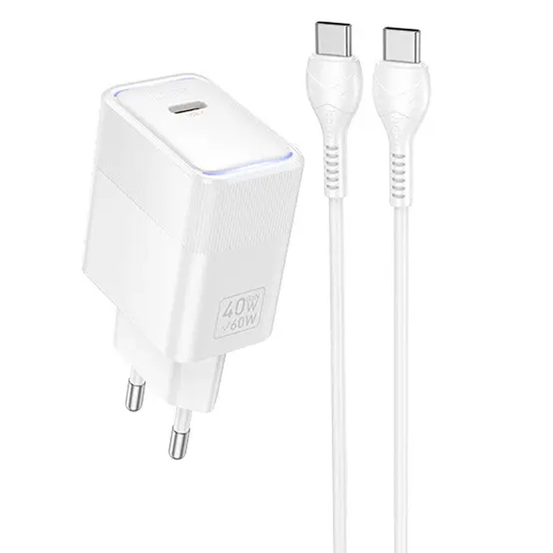 СЗУ Hoco CS113A Lounge PD40W (1USB-C) + кабель Type-C to Type-C Херсон - изображение 1