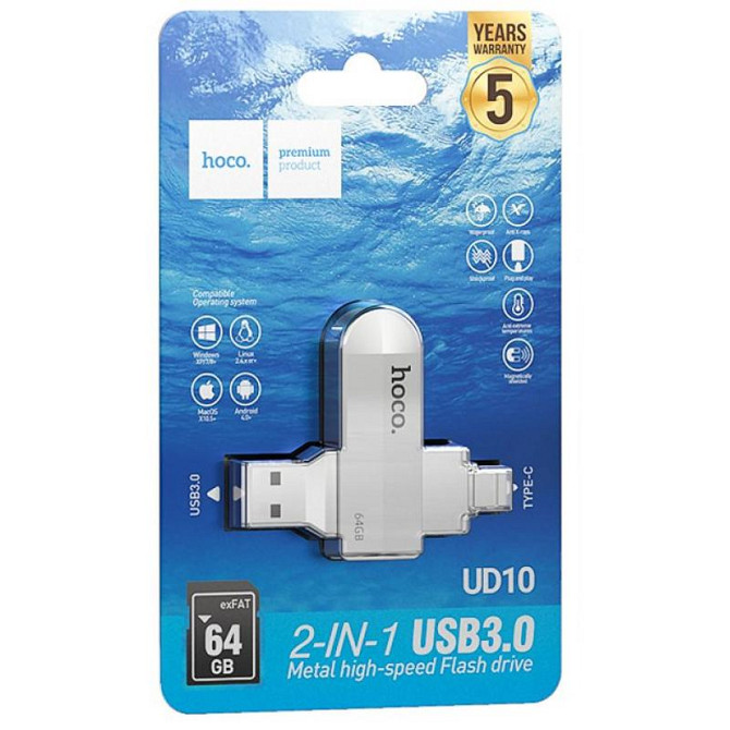 Флеш-накопитель Hoco UD10 Metal Flash 2in1 USB 3.0/Type-C - 64GB Херсон - зображення 4