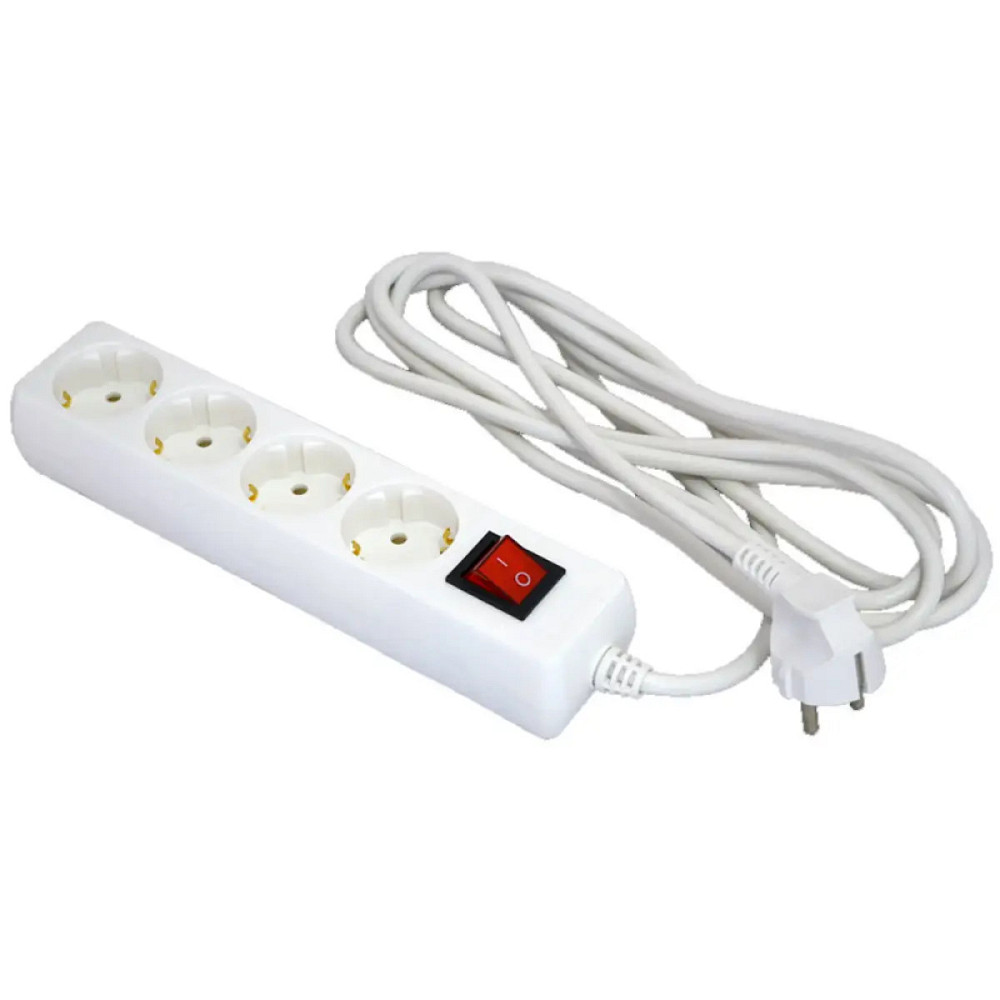 Удлинитель сетевой кассетный на 4 розетки Grunhelm GS4W3M 3 м белый Київ - зображення 1
