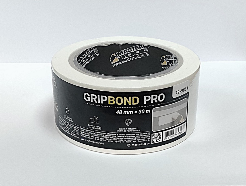 Лента малярная универсальная MASTERTOOL GripBond Pro 48 мм×30 м белая 79-9884 Харьков - изображение 1