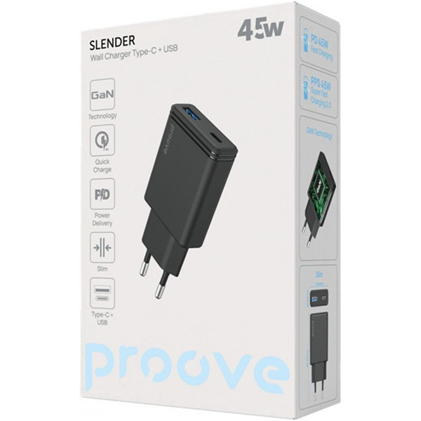 МЗП Proove Slender 45W (Type-C + USB) Black (WCSL45110001) Харків - зображення 2