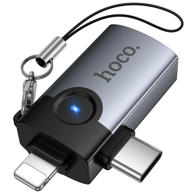 Переходник Hoco UA46D OTG 2in1 Lightning male/Type-C male to USB female Херсон - зображення 5