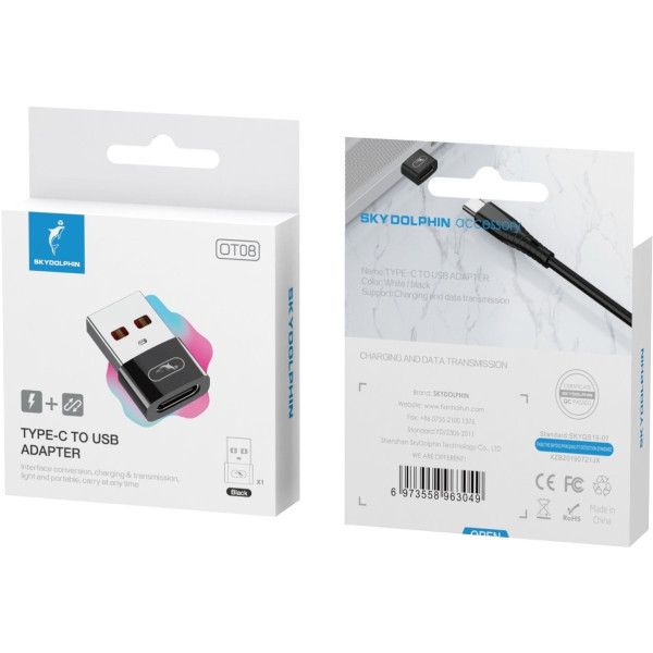 Адаптер SkyDolphin OT08 Mini Type-C tp USB (F/M) Black (SDADPT-00031) Харків - зображення 1