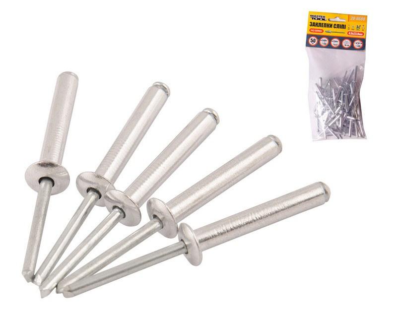 Заклепки алюминиевые вытяжные MASTERTOOL 4.8х23.00 мм 50 шт 20-0680 Харьков - изображение 1